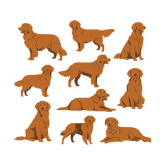 Golden Retriever dog silhouette set animals vector template