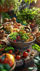 Fototapeta premium Bowl of Nuts and Berries on Rustic Table