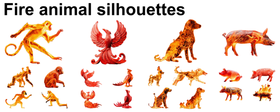fire animal silhouette burning collection astrology set