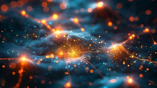 Nerve firing a signal through axon nerve communication. Synaptic transmission of nerve impulses in human brain. Neural communication, brain function. Medical science, education and biology concept