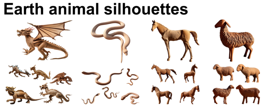 earth animal silhouette crack collection astrology set