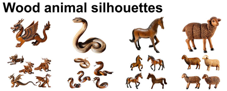 wood animal silhouette woodwork collection astrology set