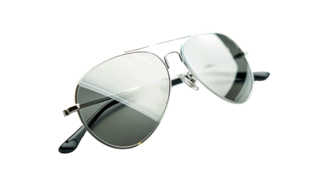 Mirrored aviator sunglasses on transparent background 
