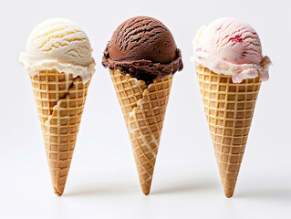 Assorted Ice Cream Cones with Vanilla, Chocolate, and Strawberry Flavors