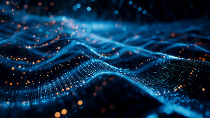 High-Speed Data Stream Visualized as Glowing Light Trails in a Digital Tunnel.