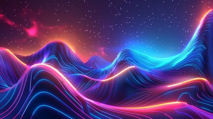 Abstract background with neon waves and futuristic space themes