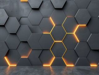 3D background with hexagons and integrated LED lights for a modern look