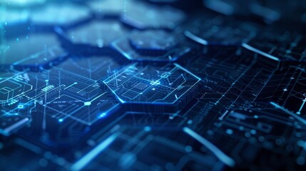 3D hexagon background with an architectural blueprint feel and technical lines