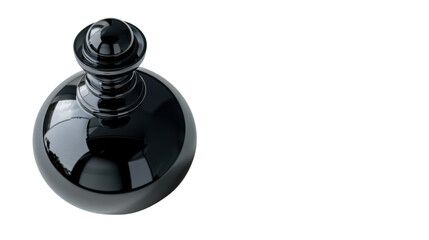 A black glass parfum bottle on transparent background