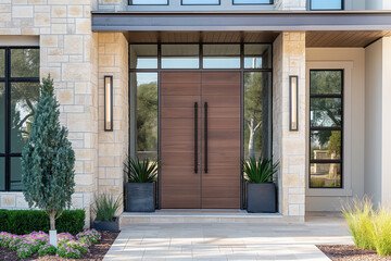 Fototapeta premium Modern Entry Door with Timber Frame Construction