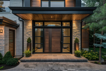 Modern Entry Door with Timber Frame Construction