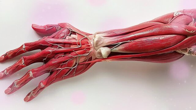 3d illustration of human hand muscle anatomy, human body part.