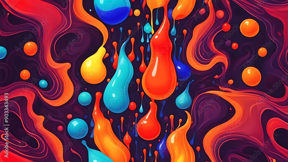 Poster a mesmerizing lava lamp with colorful, fluid blobs floating and merging in a hypnotic dance.