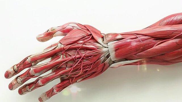 3d illustration of human hand muscle anatomy, human body part.