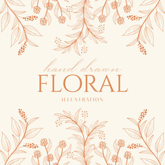 Elegance Soft Brown Hand drawn mono-line floral botanical flower background design