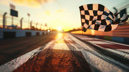Checkered Flag Finish Line at Sunset