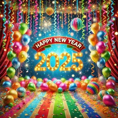 Obraz premium Vibrant Festive Backdrop for Happy New Year 2025 Celebration