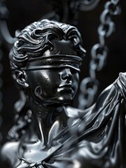 A figure of a woman with a blindfold on her head, symbolizing justice or equality
