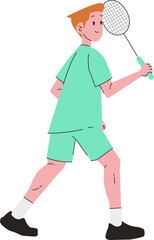 Man Plays Badminton Doing Jump Smash, Forehand Defence, etc.