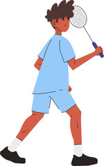 Man Plays Badminton Doing Jump Smash, Forehand Defence, etc.