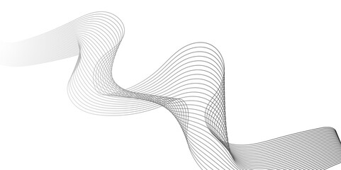 Abstract grey smooth element wavy modern curve lines on transparent background. Background digital technology line frequency, smooth stripe, color tone white gray and black. 