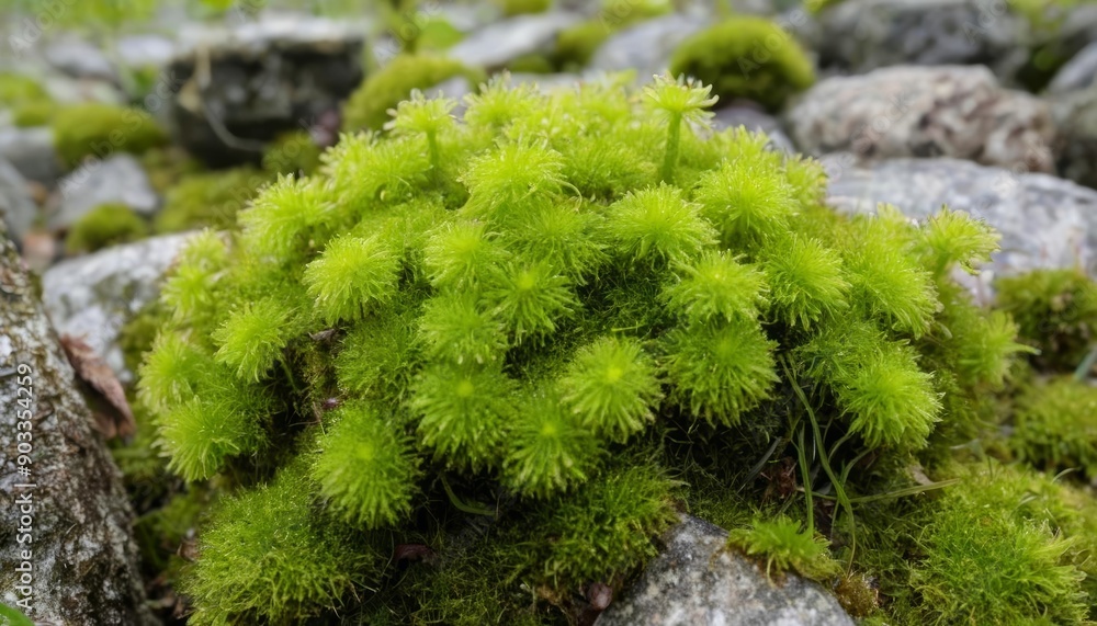 Wall mural  Vibrant moss thriving amidst rocks