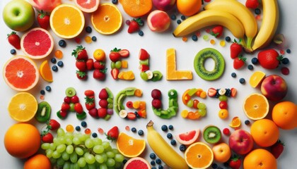 Hello August arrange by using fruits