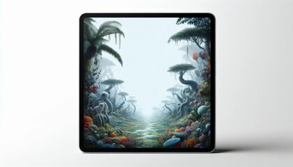 Fototapeta premium jungle view inside the photo frame isolated on the white wall