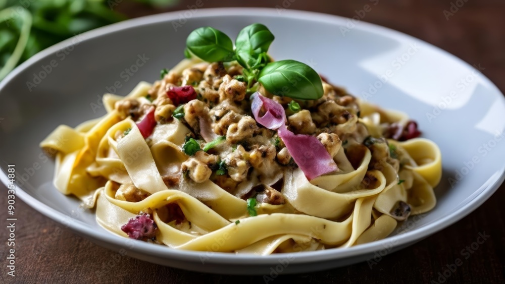 Sticker  Delicious pasta dish with a vibrant mix of vegetables and herbs