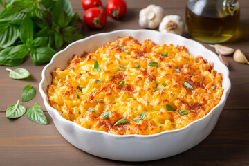 Traditional North American dish. Baked pasta with cheese.