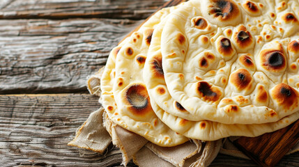 fresh tortilla on a wooden surface, with empty space for text or design. Perfect for food-related themes, showcasing simplicity and potential for creative uses