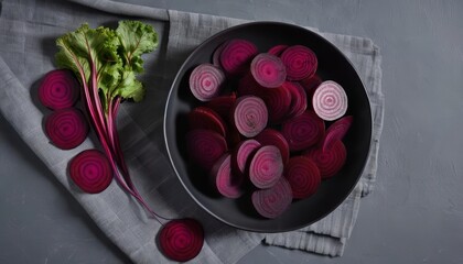  Freshly sliced beets on a table