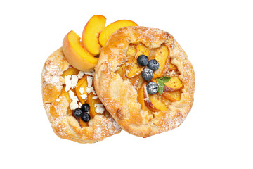 PNG, Fruit galettes and peach slices, isolated on white background