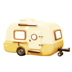Camper Van, Car, Cute Cartoon 3D Travel Caravan in Outdoor Camping, RV Cars, Recreational Vehicles, Camper Vans