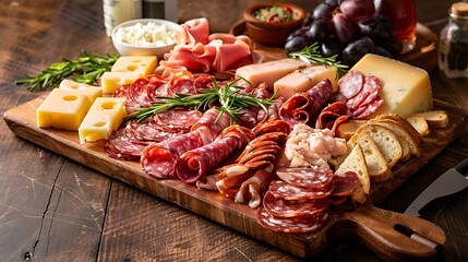 Antipasto platter with ham, salami, cheese and olives