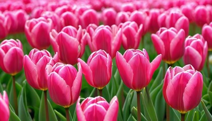 Fototapeta premium Blooming with joy A vibrant field of pink tulips
