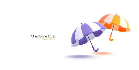 Umbrellas, 3d, Purple and orange open umbrellas, beautiful, cute modern illustration, for promotional materials. Vector illustration. © Yaroslav