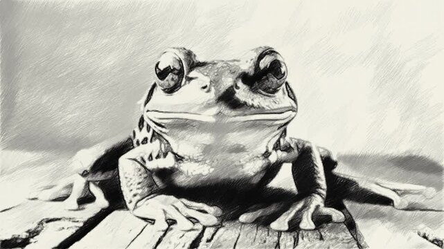 drawing black and white of frog