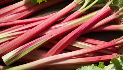  Freshly harvested rhubarb stalks ready for culinary delight