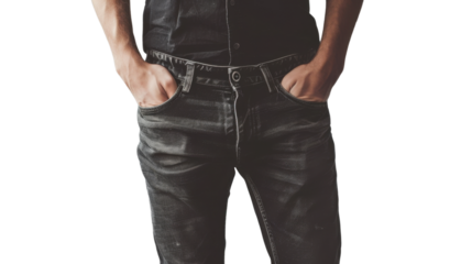 Man's black jeans on transparent background