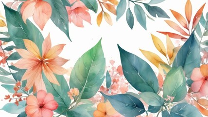  colorful watercolor leaf and flower Background 3
