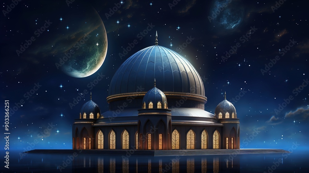 Wall mural mosque in night