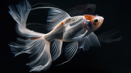 White Fantail Goldfish in a Dark Aquarium