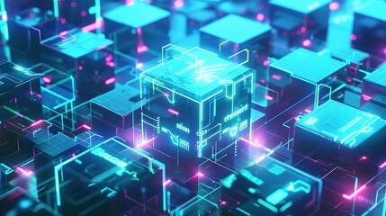 A glowing, digital cube in a network of interconnected cubes
