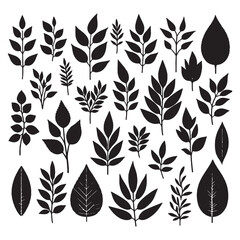 set of silhouettes of leaves on white	
