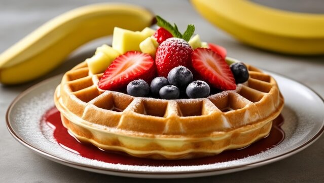  Deliciously fruity Belgian waffle ready to be savored