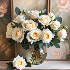 Pastel White Rose Bouquet Against Soft Blurred Backdrop - Mother's Day Floral Gift