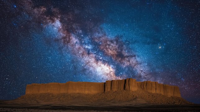 Majestic Bamiyan Plateau under Starry Night Sky with Silhouette of Rugged Terrain - Minimalist Landscape Photography