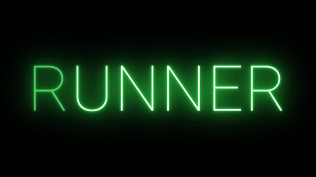 4K, flickering neon green runner text animated on black background
