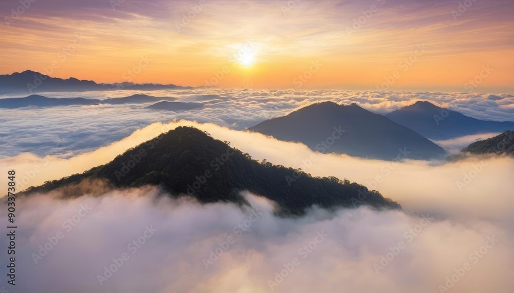 Wall mural  Epic sunrise over majestic mountain peaks and clouds